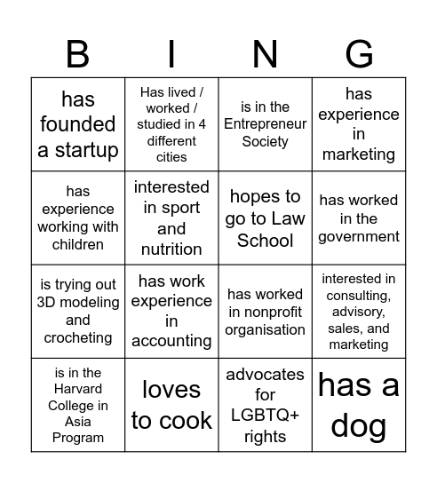 Find the person who... Bingo Card