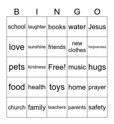 Blessing Bingo Card