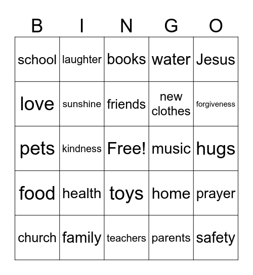 Blessing Bingo Card