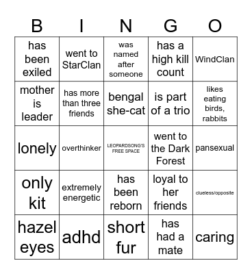 LEOPARDSONG BINGO Card