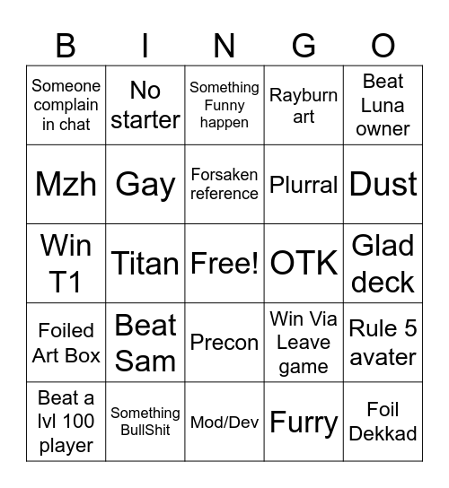 Blox Card Bingo Card