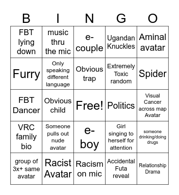 VRC Bingor Bingo Card