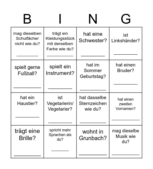 Kennenlern-Bingo: wer ... Bingo Card