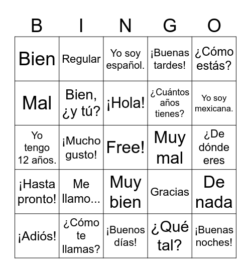 saludos y presentación Bingo Card