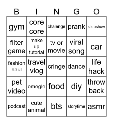 tiktok Bingo Card