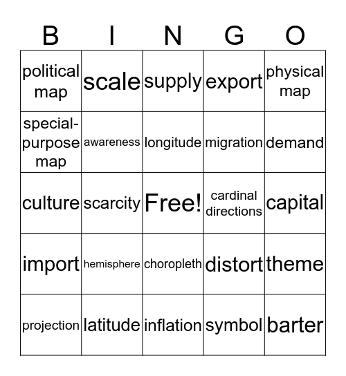 geography Bingo Card