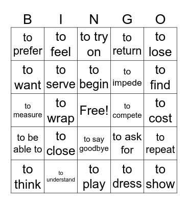 Stem-Changing Verbs: English translation Bingo Card