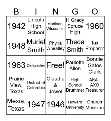 All About Doris Bingo Card