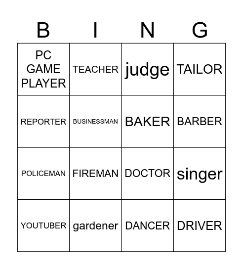 occupation Bingo Card