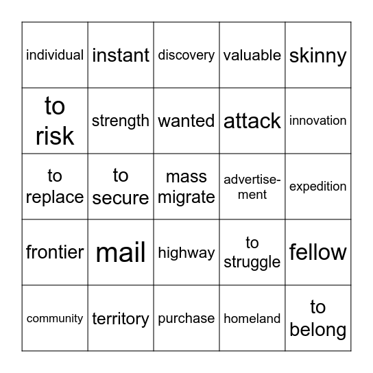 Pony Express Bingo Card