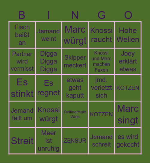 Knossi's Boot Adventure Bingo Card