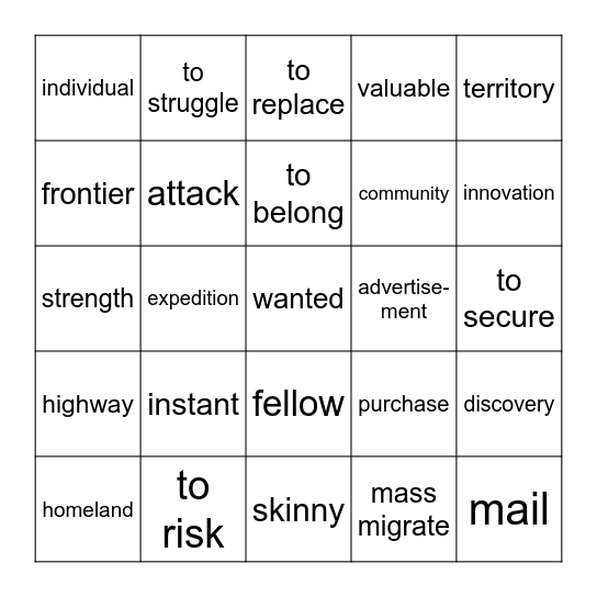 Pony Express Bingo Card