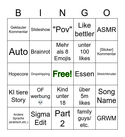 Tiktok BINGO Card