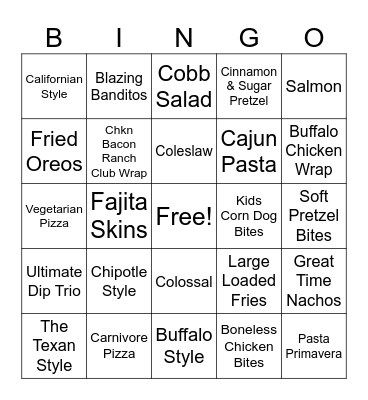 Food Bingo Card