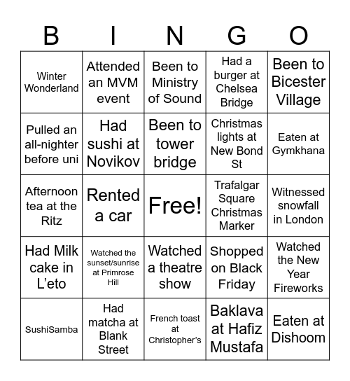 London Int’l Student Bingo Card