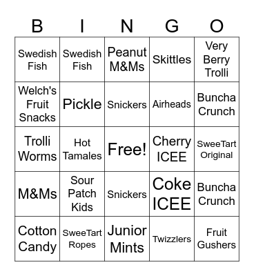 Candy & Concessions Bingo Card