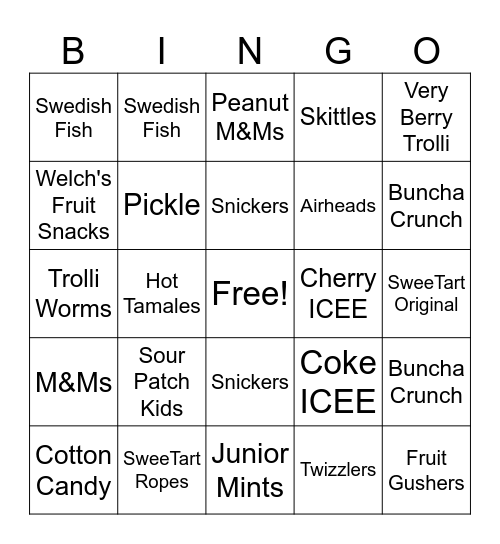 Candy & Concessions Bingo Card