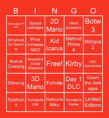 Switch 2 Presentation Bingo Card