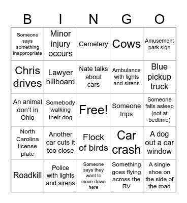 RV Bingo Card