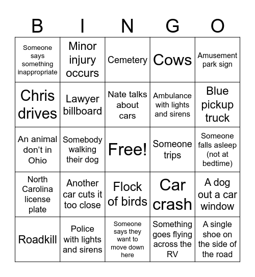 RV Bingo Card