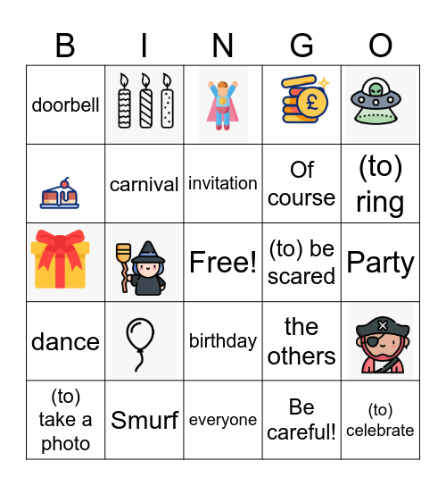 A fancy dress party Bingo Card