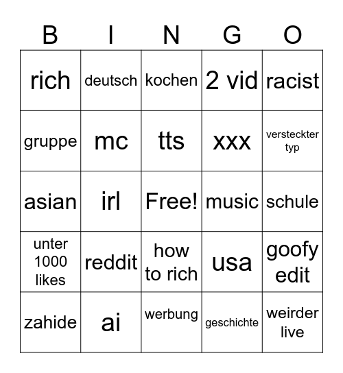 tiktok Bingo Card