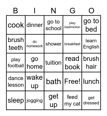 Daily routine Bingo Card