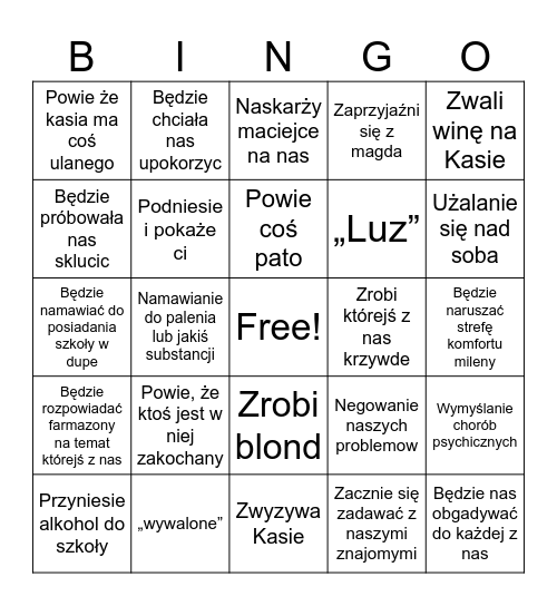 Zosia Bingo Card