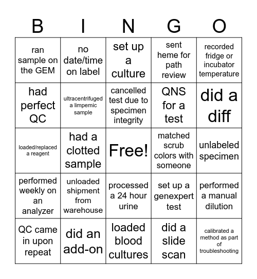Lab Week Bingo Card
