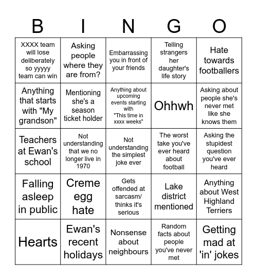 Granny's Chat Bingo Card