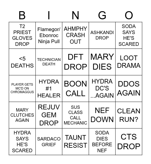 OF BWL part 2 Bingo Card