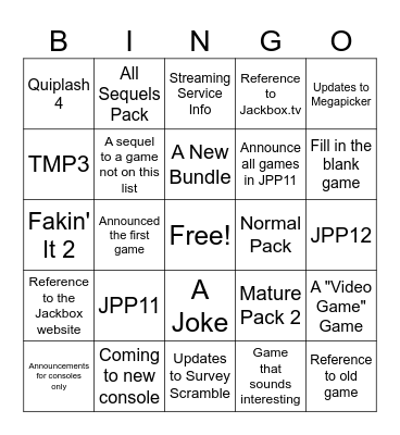 Jackbox Direct Predictor Bingo Card