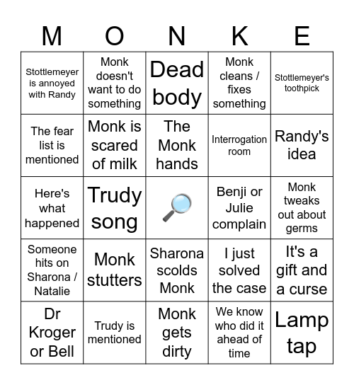 Monk Bingo Card