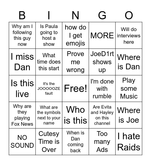 VINCE CHAT BINGO Card