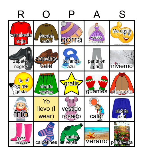 introducción a las ropas Bingo Card