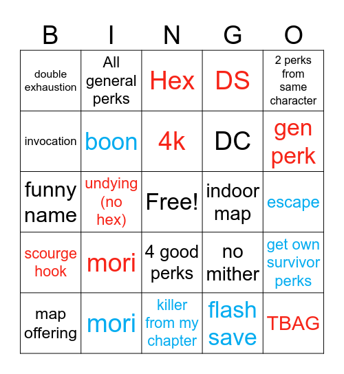 DBD chaos shuffle bingo Card