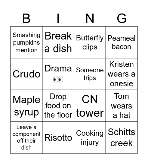 Top chef bingo Card