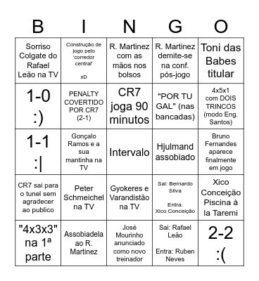 Portugal vs Dinamarca Bingo Card