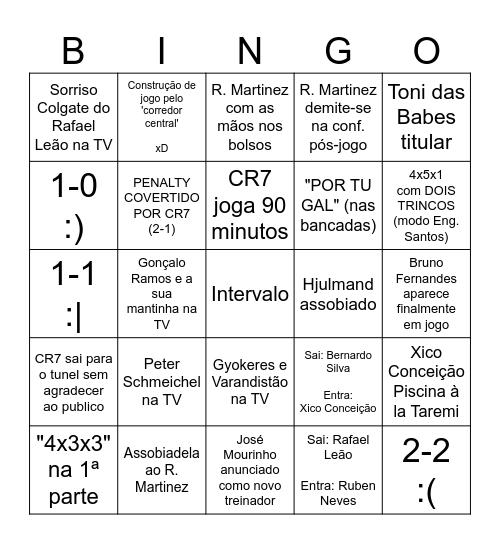 Portugal vs Dinamarca Bingo Card