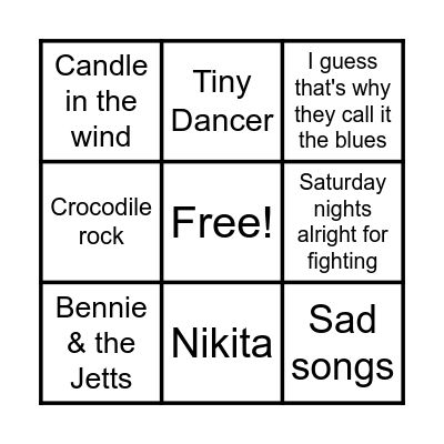 Elton John Bingo Card