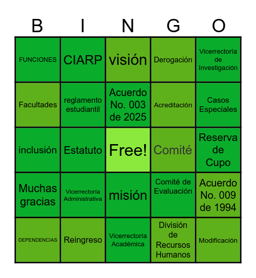 VICERRECTORIA Y ESTATUTO UPC Bingo Card