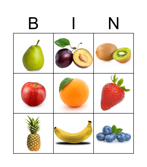 Fruits Bingo Card