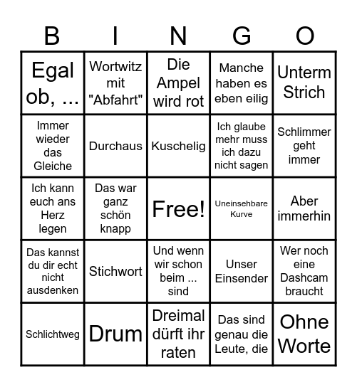 DashcamDriversGermany-Bingo Card