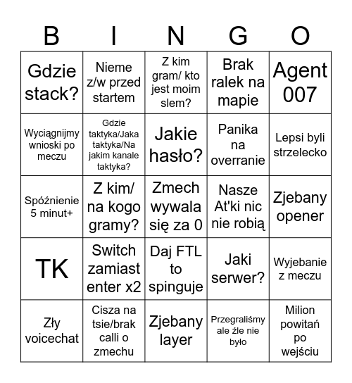 Rangersowe bingo Card