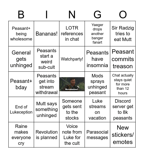 cult leader is away for 2 weeks! Bingo Card