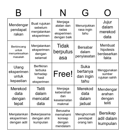 KAD BINGO SAINS Bingo Card