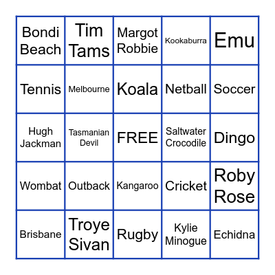 Australian Bingo Card