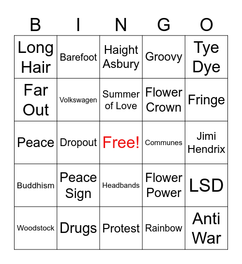Hippies! Bingo Card