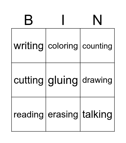 Vocabulary Bingo Card