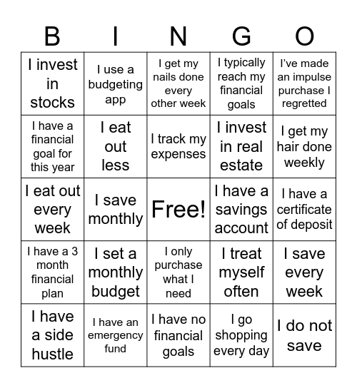 Money Mindset Bingo Card